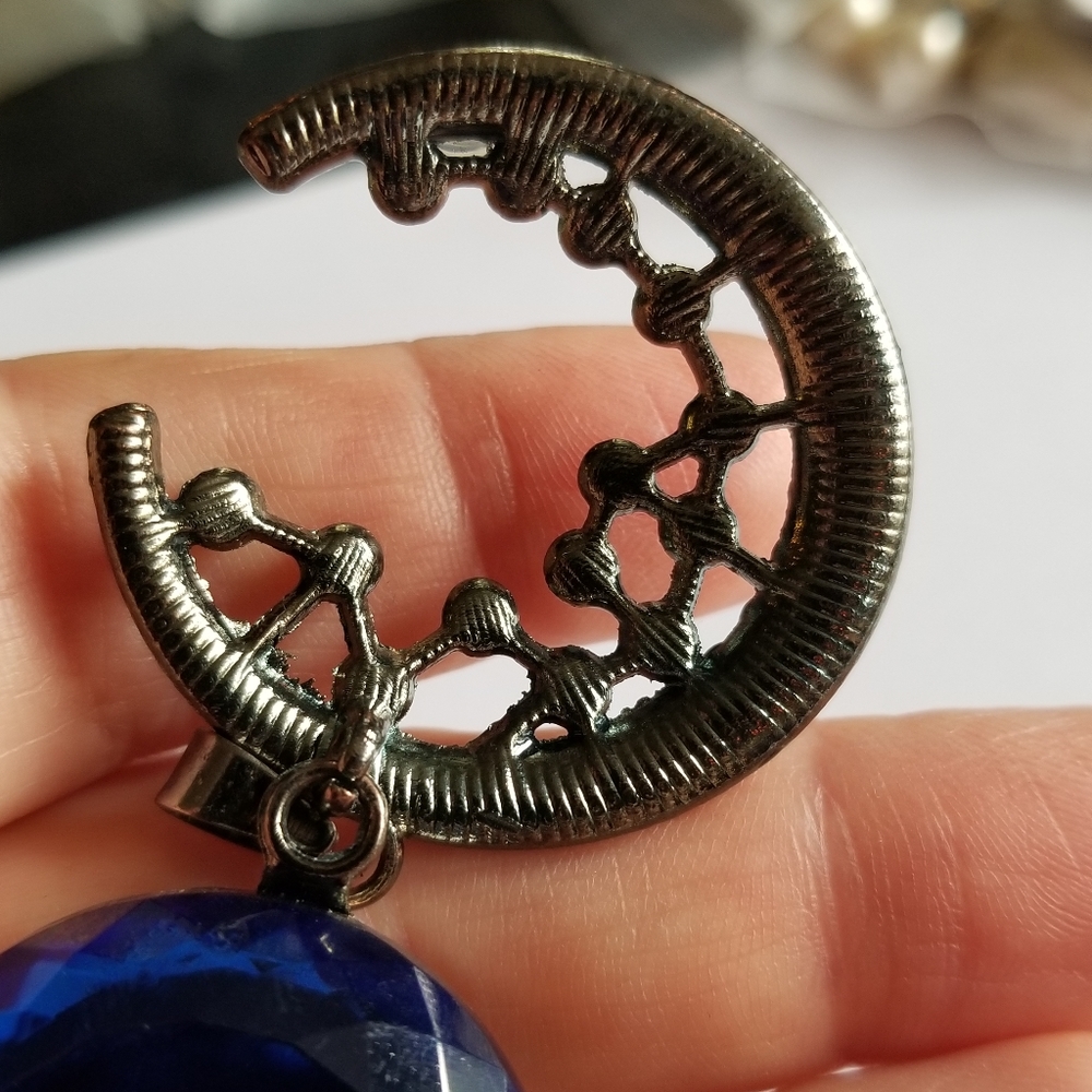 Relisted - Moon pendant blue gem dark silver tone metal lunar celestial - Picture 9 of 10